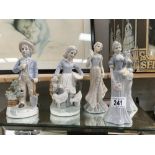4 unmarked Lladro style figures