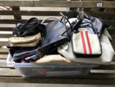 A box of handbags, clutch bags,