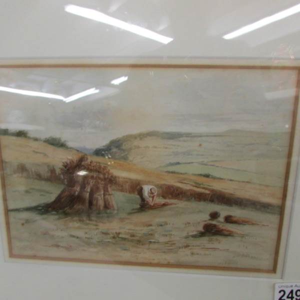 A framed and glazed 19th century watercolour of wheat field signed H R Fox, 1899. - Image 2 of 2