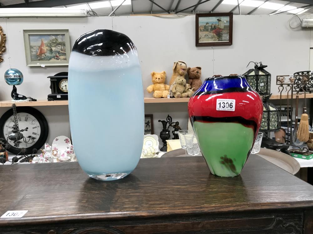 2 art glass vases