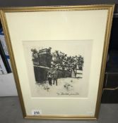 A gilt framed black watercolour - signature indistinct