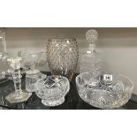 A quantity of glassware including fruit bowl, decanters etc.