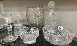 A quantity of glassware including fruit bowl, decanters etc.