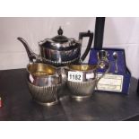 A 3 piece silver plate tea set - maker R. P & Co.