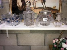 An English crystal posy holder, decanter, bowls etc.