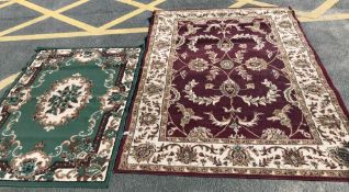 2 rugs. Green rug: 64" x 45.5".