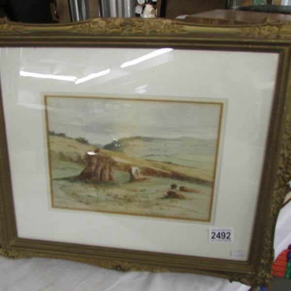 A framed and glazed 19th century watercolour of wheat field signed H R Fox, 1899.