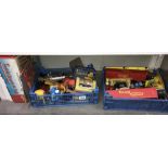 2 boxes of playworn diecast including Corgi, Matchbox, Triang railways and other old toys etc.