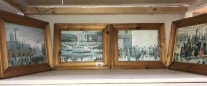 4 pine framed Lowry prints