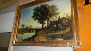 A large gilt framed picture on canvas.