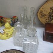 6 old glass decanters, (2 missing stoppers).
