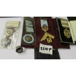 4 Masonic medals including silver and a badge.