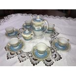 A Tokyo china coffee set with blue and white edges