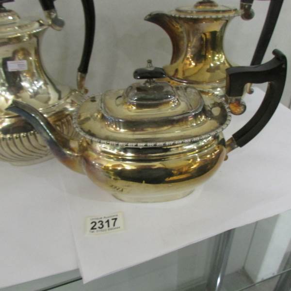 A silver plate teapot and 2 other silver plate pots. - Image 3 of 3
