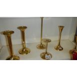 A collection of 6 Danish brass modernist candlesticks consisting of 2 graduated candlesticks by