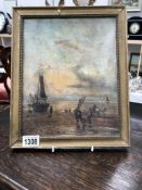 A 1940's oil on board of fisherman