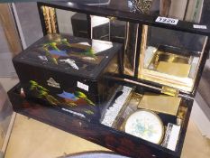 2 lacquered jewellery boxes with a mixed lot of costume jewellery