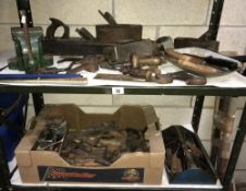 2 shelves of vintage wood working tools