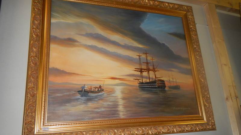 A framed seascape oil painting signed Alexander and a framed oil painting of sailing ship and crew - Image 2 of 3