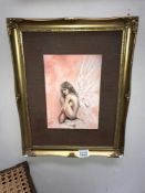 An oil on board of fair in pink by D.