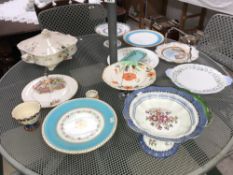 A quantity of plates including cake stands etc.