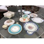 A quantity of plates including cake stands etc.