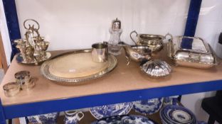 A mixed lot of silver plate including egg cups, tureen, gravy boat etc.