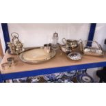 A mixed lot of silver plate including egg cups, tureen, gravy boat etc.