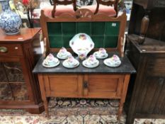 A 1930's satin walnut tile back marble top washstand
