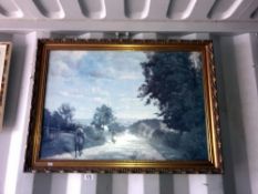 A gilt framed impressionist rural track scene