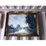 A gilt framed impressionist rural track scene