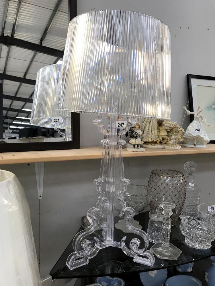 A tall clear acrylic plastic table lamp (shade A/F)