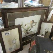 3 framed and glazed George Studdy Bonzo dog pictures including 'When You Are On A Good Thing Stick