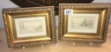 2 small watercolours of lakes signed WNBS 1928 and WNBS 1930 in modern gilt frames