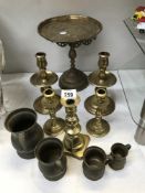 2 pairs of brass candlesticks,