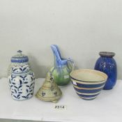 6 items of pottery including studio vases, 2 ginger jars etc.
