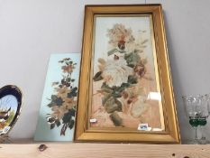 A Victorian still life of flowers and a Victorian flowers painted on glass