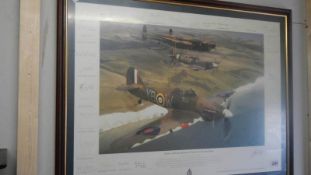 A framed and glazed print 'Battle of Britain Memorial Flight Over Beachy Head' with approximately