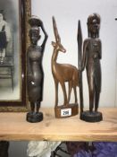 3 African carved wood figures