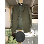 A Royal Marines Louat jacket with Queens Crown buttons & RAF cap with Queens Crown badge