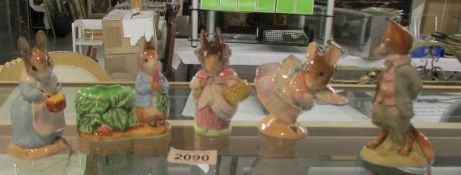 5 Beatrix Potter figurines including Beswick (one has repair to ear otherwise all good).