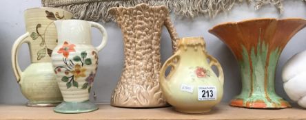 5 pottery vases by Authur Wood, Wade Heath, Sylvac etc.