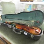 A cased violin with a/f bow.