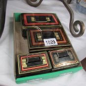 4 tin plate cash tin money boxes.