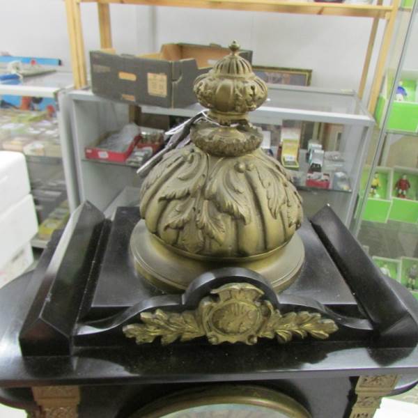 A 19th century brass and slate mantel clock, named on face Long & co. - Image 3 of 4