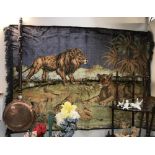 A large fabric wall hanging of Lions