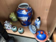 A large oriental lidded urn (A/F) & a quantity of oriental china