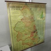 A double sided map featuring England and Wales on own side with Northumberland and Durham on the