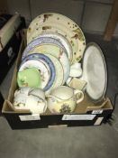 A large box of Edwardian plates etc.