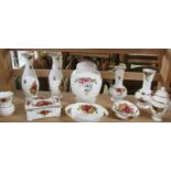 10 pieces of Royal Albert Old Country Roses including vases, trinket box, lidded pot etc.